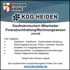 Stellenausschreibung der KDG: Kaufmännische/n Mitarbeiter/in Finanzbuchhaltung/Rechnungswesen (m/w/d)