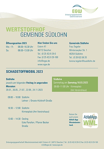 Flyer Öffnungszeiten und Abfallarten 2023