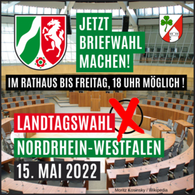 Sonntag keine Zeit? Jetzt noch schnell Briefwahl beantragen und evtl. direkt im Rathaus wählen...