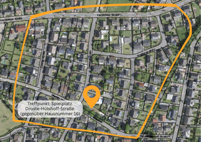 Kartendarstellung: Spaziergangsgebiet und Treffpunkt