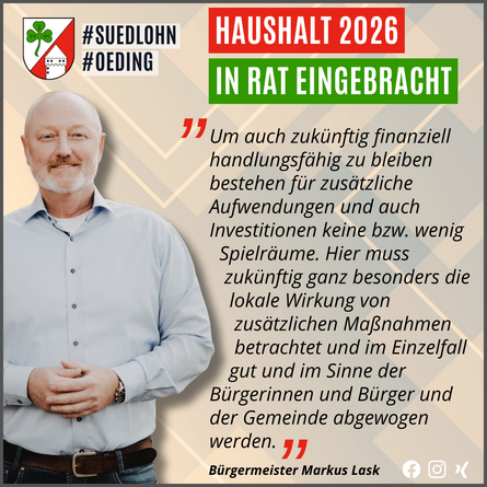 Statement von Bürgermeister Markus Lask zur Einbringung des Haushalts für das Jahr 2026