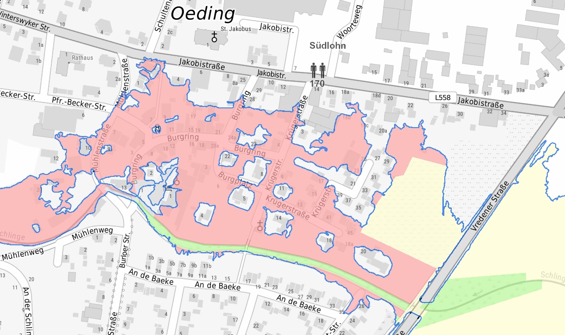 Quelle: uvo.nrw.de, HQ100 Karte Oeding Quelle: uvo.nrw.de, HQ100 Karte Oeding