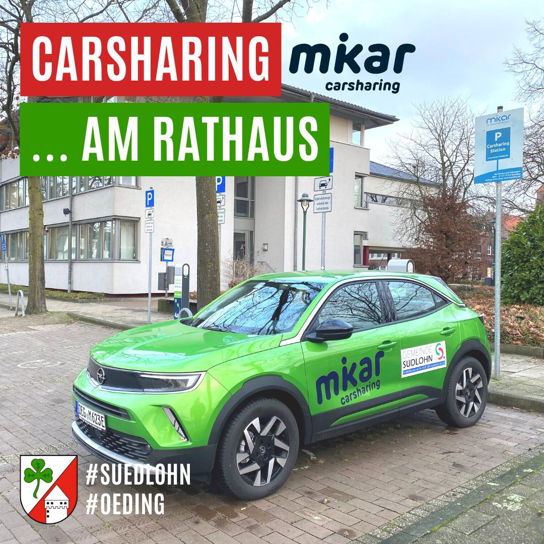 Kommunales Carsharing mit der Firma mikar am Südlohner Rathaus. 